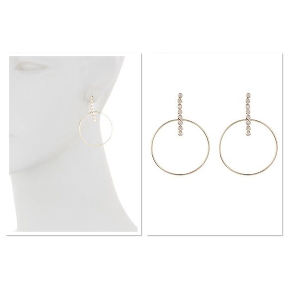 Argento Vivo CZ Bar Drop Hoop Earrings (G1) - Picture 1 of 5